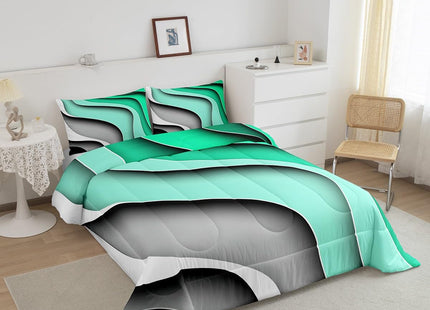 Erosebridal Geometric Stripe Comforter Twin Black Green Gradient Bedding Set for Boys Kids Teen, Minimalism Bedding Comforters & Sets Abstract Sea Ocean Wave Duvet Sets, Coastal Beach Quilt Sets 2pcs