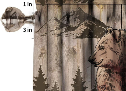 SHElifestyle Brown Bear Window Valance Curtain, Rustic Wooden Board Forest Wild Animal Retro Country Famhouse Lodge Window Treatment Valances for Kitchen Living Room Café Décor 54'x18', 1 Panel