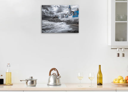 Olivine Beach Wall Art, Coastal Lighthouse Pictures Wall Decor, Black And White Painting, Nautical Canvas Prints, Framed Artwork for Bathroom Bedroom Living Room Office Home Decoration 16"x12"