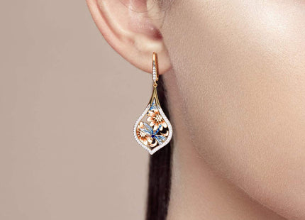 Santuzza 925 Sterling Silver Enamel Dragonfly Drop Earrings