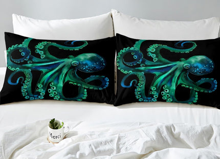 Erosebridal Octopus Bedding Set Sealife Duvet Cover Ocean Animal Comforter Cover for Kids Teens Adult,Decoration 3 Pcs Bedding Set (1 Duvet Cover 2 Pillowcases) Full Size,Black Green