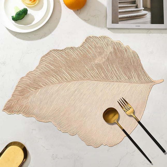 6 PCS Gold Leaf Vinyl Placemats, Nordic Light Luxury Maple Leaf Table Mats