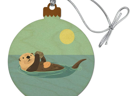 Sea Otter Eating Giant Clam Wood Christmas Tree Holiday Ornament