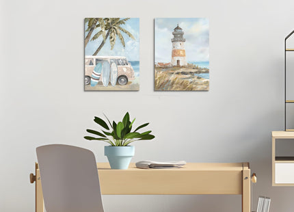 ARTISTIC PATH Ocean Beach Lighthouse Canvas Wall Art 11"x16"x2 PCS