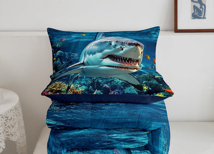 jejeloiu Ocean Sea Animal Duvet Quilt Queen Size Shark Comforter for Kids Boys Girls Decor Marine Theme Bedding Set Breathable Soft Lightweight Microfiber Bedroom Decor Quilt Set