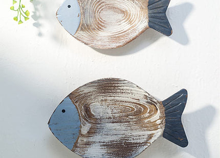 OECECR 2Pcs Wood Fish Nautical Beach Wall Decor, Wooden Hanging Coastal Wall Art Decor for Home, Lake House, Ocean Bathroom Decor - Blue