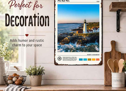 Maine Lighthouse Coastal Landscape Travel Aluminum Metal Sign 8 x 12 Inch