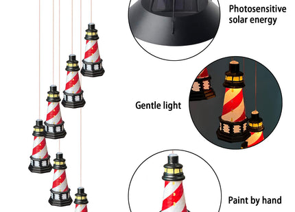 Lighthouse Solar Windchimes Outdoor Lighthouse Decorative Wind Chimes Solar Hanging Lighthouse Outdoor Garden Lighthouse（Red）