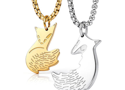 Wolentty Couple Fox Necklace - Stainless Steel Fox Couples Necklaces Jewelry Gift for Valentines Day