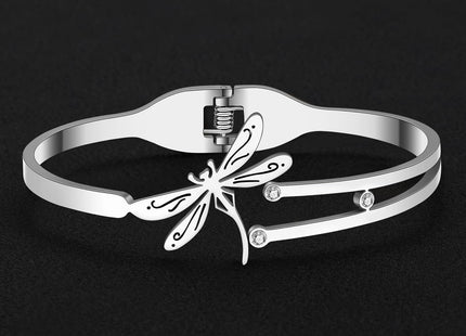 NEWEI Dragonfly Gifts for Women Cute Dragonfly Bracelet Bangle Stainless Steel Dragonfly Jewelry Decor Charms for Dragon Fly Lovers (Silver Plated C)