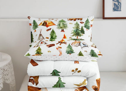 Erosebridal Kids RV Camper Queen Comforter Set,Woodland Bear Fox Bedding Set Camping Tent Decor,Rustic Cabin Farmhouse Bed Set Wildlife Animal Print Bedding Comforter Sets,2 Pillowcases