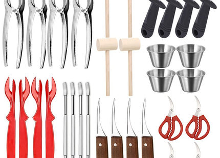 32 PCS Seafood Tools Include Crab Crackers, Seafood Scissors,Oyster Knife, Shrimp Deveiner Tool,Lobster Sheller, Crab Hammer,and Shellfish Forks,Sauce Cups and Nutcracker Set