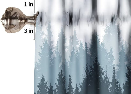 Foggy Forest Valance Curtain, Green Coniferous Tree Silhouette Mist Landscape Windows Curtain Valance for Kitchen Dining Room Canteens Home Decor, One Panel 54x18in