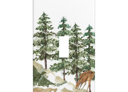 Tree Forest Deer Single Toggle Light Switch Plate Cover 1 Gang Decorative Outlet Plate Electrical Wall Plate Covers Receptacle Decorate Plug Covers For Kitchen Bedroom Bathroom Decor 4.5" X 2.76"