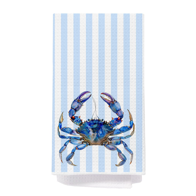 IAFQWDS Blue Crab Coastal Bathroom Decor Hand Towels, Coastal Nautical Dish Tea Towels, Blue Striped Beach Ocean Animal Decorative Hand Towel for Bathroom Kitchen, 16x24 Inch