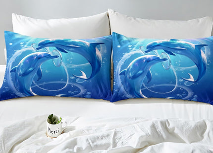 Dolphin Bed Sheets Set Twin, Underwater World Sheet Set for Kids Boys Girls, Cute Marine Life Bedding, Blue Wave Decor Sheets with Pocket, Soft Microfiber Flat Fitted Sheet Ocean Theme Room Decor