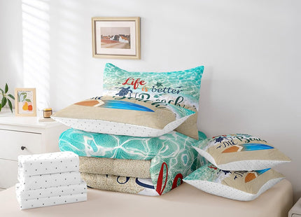 Erosebridal Nautical Ocean Comforter Set,Summer Beach Bed in A Queen