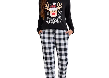difficort Womens Christmas Pajamas 2 piece Set,Black White Plaid Moose,M