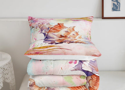 Coastal Beach Bedding Sets - Twin Size, Girls Cherry Blossoms Floral Comforter Set, Kids 3D Seashell Ocean Theme Bedding, Marine Life Room Decor, Japanese Style Quilted Comforter, Pink
