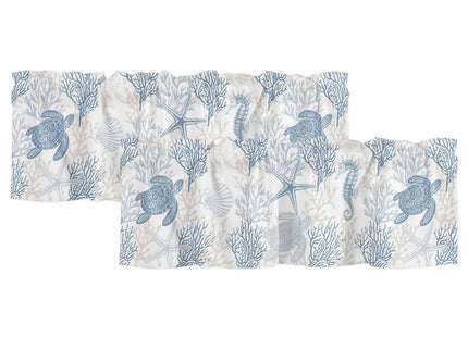 Rullikatlyi Light Blue Coastal Curtain Valances for Windows, Sea Turtle Beach Kitchen Valance Window Treatments 2 Pack, Nautical Coral Starfish Rod Pocket Short Curtains for Bathroom Bedroom 54x18Inch