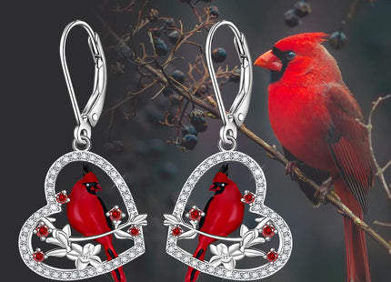 Red Cardinal Earrings for Women Sterling Silver Cardinal Gifts Earrings