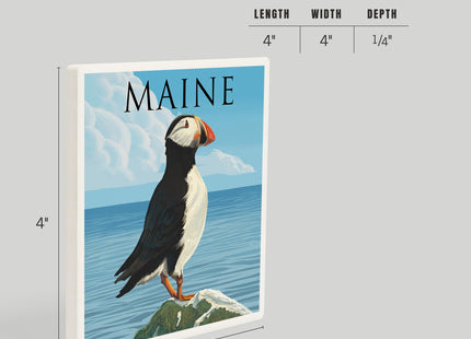 Lantern Press Maine, Puffin on Rock Scene (Absorbent Ceramic Coaster, Single, Cork Back, Kitchen Table Decor)