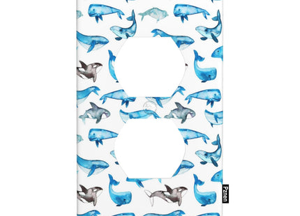 Pznen Ocean Whale 1-Gang Duplex Wall Plate, Blue Sea Whale Marine Outlet Cover Plate 4.5"x 2.76" for Living Room Kitchen Ocean Decor