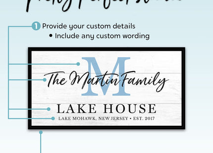 Personalized Lake House Monogram Canvas Wall Art Custom Family Name