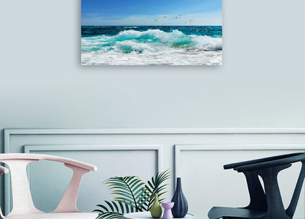 tigeridge Sea Beach Canvas Wall Art for Living Room Wall Decor Ocean Waves Canvas Pictures Blue Surfing Water Seagull Canvas Prints Artwork Office Home Wall Decorations Framed Ready to Hang 24" x 48"