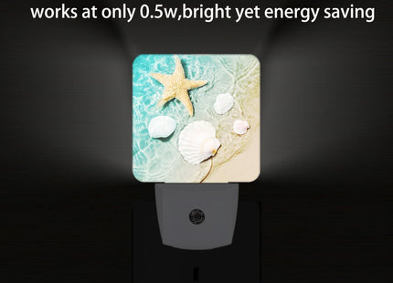 FSHVQKD Starfish and Seashell On Beach Night Light,Plug Into Wall Decor for Stairway,Hallway,Kitchen,Dusk to Dawn Sensor Nightlights for Boys/Girls/Women/Men Room Gifts