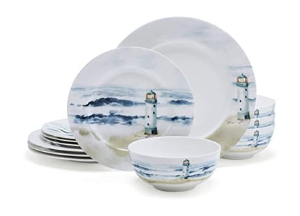 Mikasa Seaside Coastal Bone China Lightweight Chip Resistant 12 Piece Dinnerware Set, Service for 4