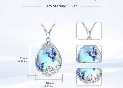POTOPYY Moonstone Hummingbird Necklace for Women Sterling Silver Teardrop Necklaces Pendant Hummingbird Jewelry Gifts for Women Daughter