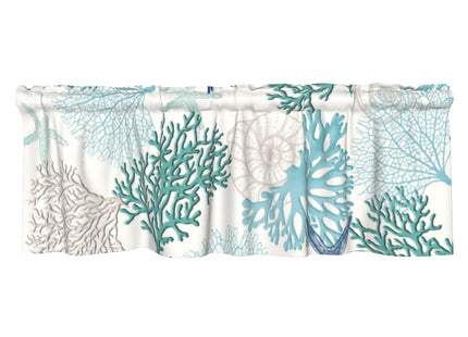 Cneztholim Summer Beach Theme Valance for Kitchen Windows Nautical Coastal Blue Coral Short Curtains Ocean Window Treatment Home Decor Valances for Living Room Bathroom 54x18inch with Rod Pocket