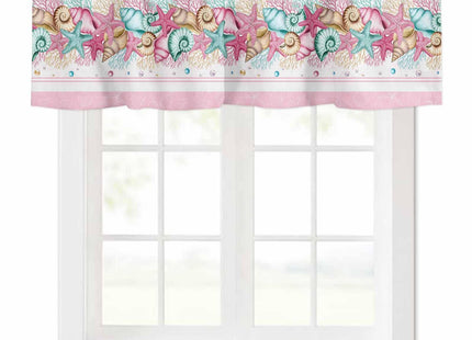Vandarllin Coastal Beach Kitchen Curtains Valances for Windows Nautical Ocean Seashell Coral Starfish Rod Pocket Window Treatment for Kitchen/Living Room/Bedroom/Bathroom, 42" X 12", Pink Aqua Summer