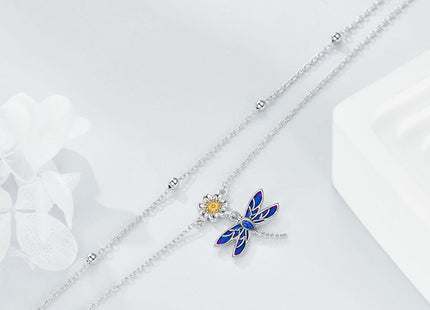 Dragonfly Anklet for Women Sterling Silver Layered Chain Dragonfly Ankle Bracelets Double Link Chain Anklets Jewelry Christmas Gifts (Layered dragonfly anklets)