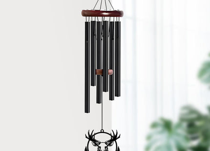 WindWink Personalized Customize Name Moose Wind Chime, Metal Iron 37 Inch Outdoor Memorial Gift for Garden Yard Patio Home Decor, Black (Style D)