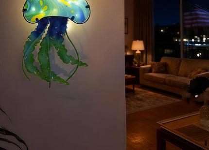 LIFFY Jellyfish Decor Ocean Nautical Beach Wall Decor Fish Wall Art Outdoor Indoor Hanging Jellyfish with LED Fairy Lights for Patio,Garden,Yard,Pool,Beach,Home Gift