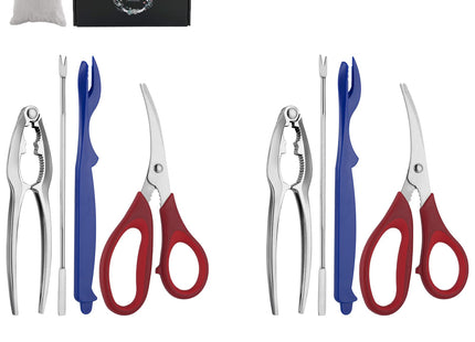 Seafood Tools Set Includes 2 Crab Crackers 2 Seafood Fork 2 Lobster Crackers 2 Seafood Scissors -Nutcracker Set（9 Piece ）