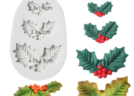 Christmas Fondant Mold Holly Leaf Silicone Fondant Candy Molds Set of 5
