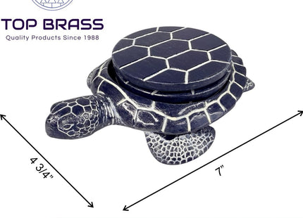 Sea Turtle Coaster Set - Coastal Ocean Beach Decor - Rustic Nautical Navy Blue and White Finish