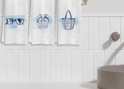 GOOZHO Navy Blue Coastal Beach Kitchen Towels, Summer Flip-Flop Sunglasses Beach Hand Towels for Bathroom Decor, Blue Coastal Nautical Dish Tea Towels for Kitchen Decor, 16x24 Inch Set of 3