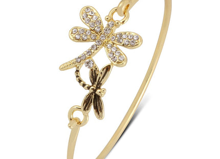 MANZHEN Crystal Dragonfly Bangle Bracelet Insect Jewelry (gold)
