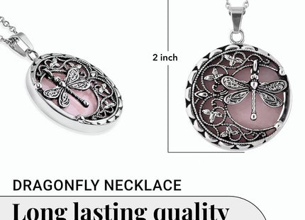 Shop LC Dragonfly Rose Quartz Necklace, Stainless Steel