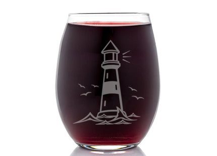 Lighthouse Stemless Wine Glass - Coastal, Cottage, Lighthouse Gift - 2 Glasses