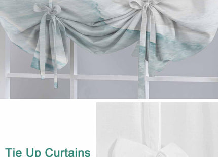 Litter Star Tie Up Curtain for Windows, Summer Beach Blue Ocean Balloon Rod Pocket Curtains Adjustable Tie-up Shade Valance for Kitchen, Coastal Waves Water Ripples Window Treatment 1 Panel 42x45in