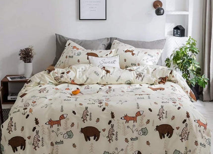 Beige Bear Comforter Set Twin Size 3 PCS Girls Boys Woodland Theme Bedding