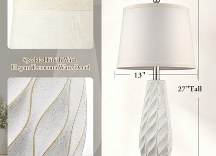 SoftLume 27" Ceramic Table Lamps Set of 2 Coastal Lamps, Modern White Lamps