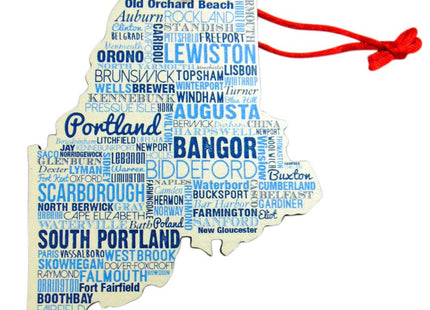 Maine Ornament Wooden Christmas Tree Decoration with City Names