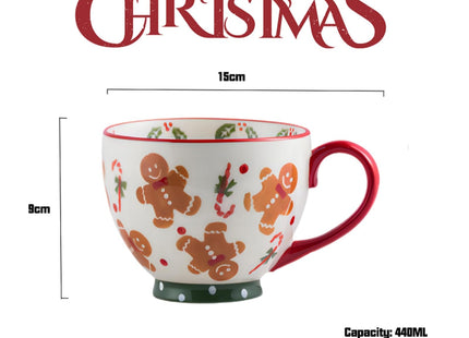 Kyuei Christmas Ceramics Mug Gingerbread Pattern 15 OZ Cute Christmas Coffee Cup for Women Men Kids with Gift Box