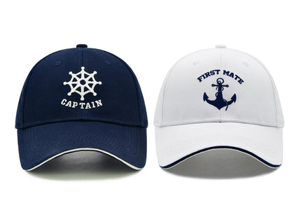 Wodeal Captain and First Mate Hat Set, Adjustable Matching Cotton Nautical Marine Sailor Baseball Caps, Boat Owner Gift